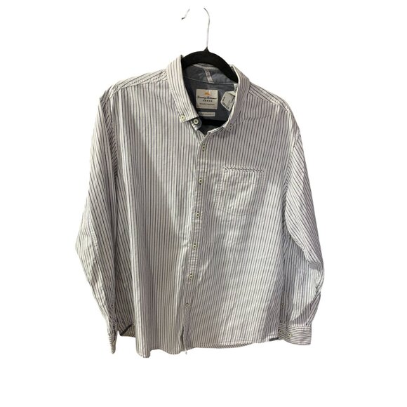 Tommy Bahama Mens Large Button Up Shirt Top Striped Island Modern Fit Blue White - Picture 1 of 5